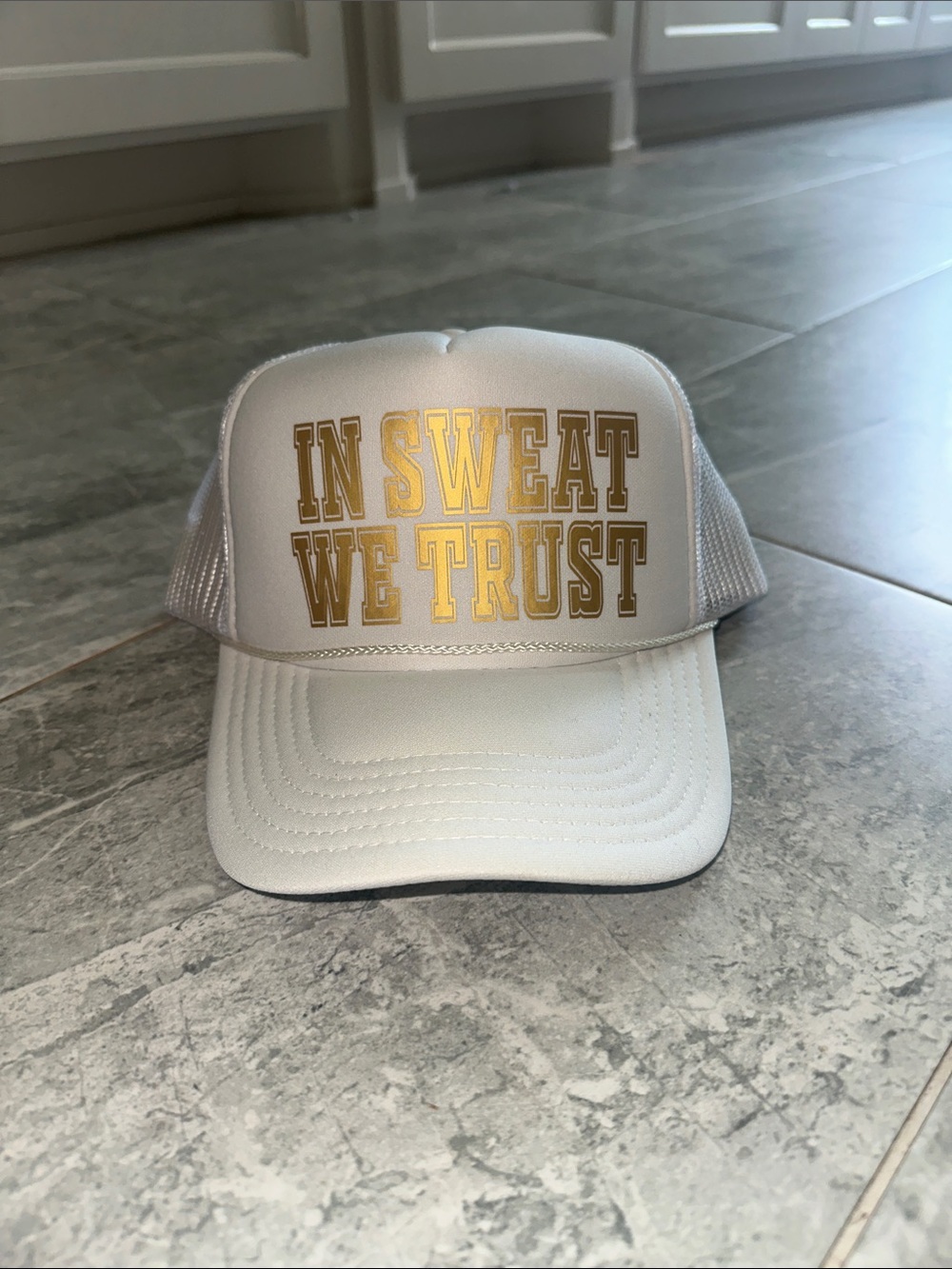 In Sweat We Trust Trucker Hat White NEW